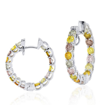 925 Sterling Silver Assorted Colored Diamond Hoop Earrings Jewelry
